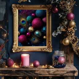 Teal Peacock Christmas Wall Art Print - Luxury Maximalist Xmas - thumbnail 2
