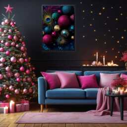 Teal Peacock Christmas Wall Art Print - Luxury Maximalist Xmas - thumbnail 3
