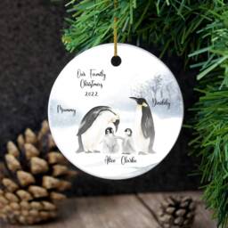 Personalised Penguin Family Christmas Ornament Ceramic Bauble - thumbnail 3