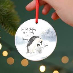 Personalised Penguin Family Christmas Ornament Ceramic Bauble - thumbnail 2