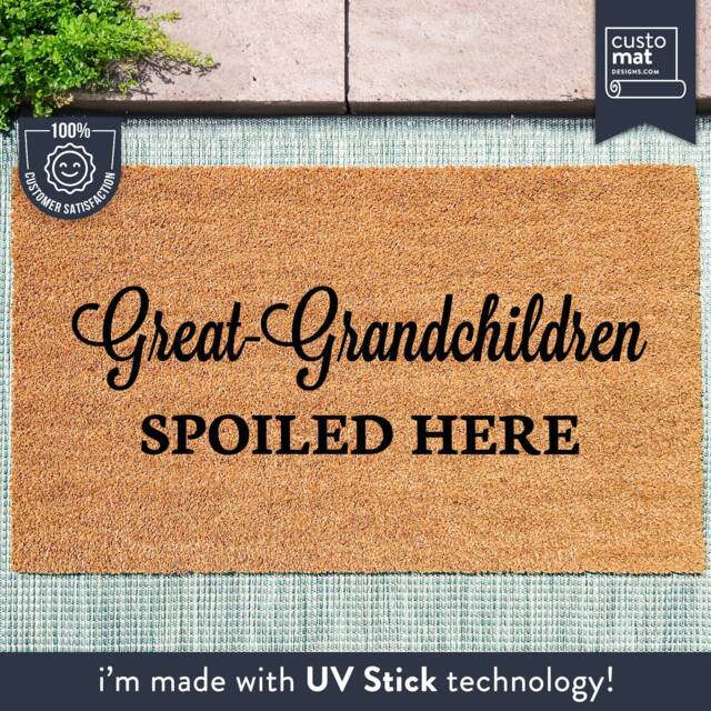 Great-Grandchildren Spoiled Here - Funny Grandparent Gift Cute Family Coir Doormat - image 1