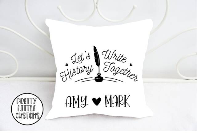 Personalised Lets Write History Together - Your Names Print Cushion Cover Wedding, Valentine's, Couples Gift