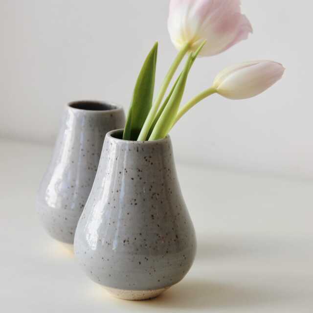 Handmade Ceramic Bud Vase - Grey Small Flower Modern Minimalist Home Decor Air Plant Holder Mini - image 1