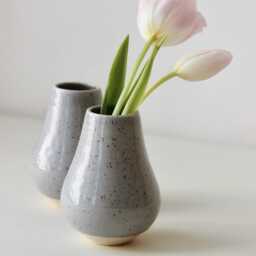 Handmade Ceramic Bud Vase - Grey Small Flower Modern Minimalist Home Decor Air Plant Holder Mini - thumbnail 1