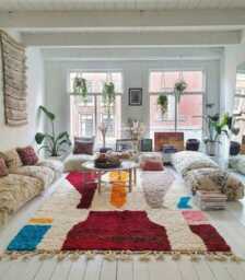 Multi-Color Abstract Moroccan Shag Rug, Large Area Rugs, Hand Tufted Berber Carpet - thumbnail 1