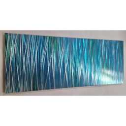 Modern, Abstract, Contemporary Metal Wall Art, Sculpture, 3D Effect, By R Toomer Art. Titled Entice. Teal Green & Silver - thumbnail 2