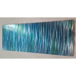 Modern, Abstract, Contemporary Metal Wall Art, Sculpture, 3D Effect, By R Toomer Art. Titled Entice. Teal Green & Silver - thumbnail 3