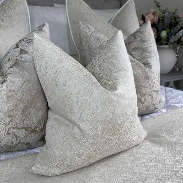 Elegant Cream Cushion Cover, Luxury Designer Pillow Cover For Throw Bed, Herringbone Design Bella - New Home Gift - image 1