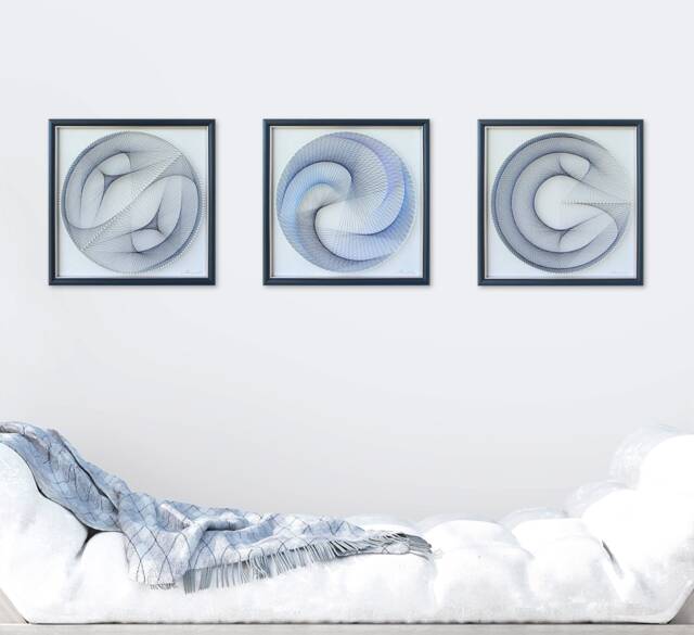 Pastel Blue String Art - Abstract Framed Geometry, Zen Wall Decor - image 1
