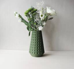 Modern Geometric Dark Green 3D Printed Vase - Unique Decor For Dry Flowers - thumbnail 1