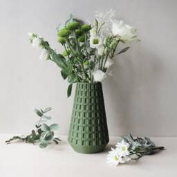 Modern Geometric Dark Green 3D Printed Vase - Unique Decor For Dry Flowers - thumbnail 3