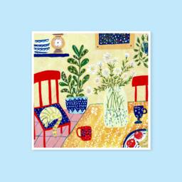Art Print Cat With Daisies Art Print, Wall Decor, Illustration Print Art, Still Life Gouache - thumbnail 1