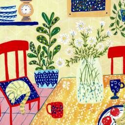 Art Print Cat With Daisies Art Print, Wall Decor, Illustration Print Art, Still Life Gouache - thumbnail 3