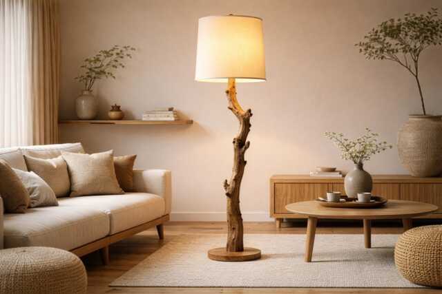 Wooden Floor Lamp Rustic Oak For Living Room - image 1
