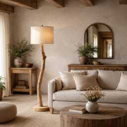 Wooden Floor Lamp Rustic Oak For Living Room - thumbnail 3