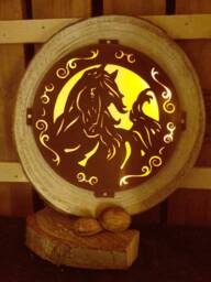 Horse Lamp, Rusted Metal, Sturdy Equine Decor, Theme, Wall Horse Lamp On Natural Wood, Rustic