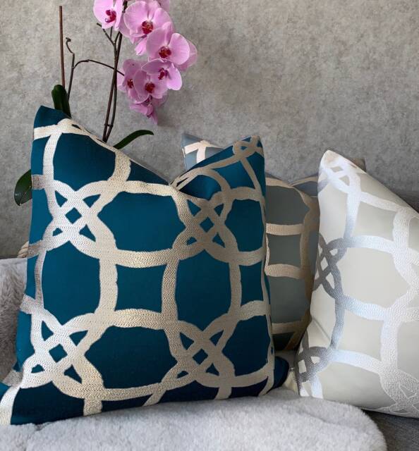 Teal Geometric Cushion Cover Designer Throw Pillow, All Sizes - image 1