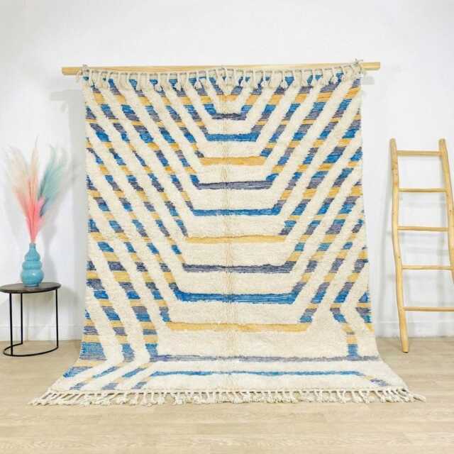 Hand Tufted Moroccan White Berber Rug, Authentic Beni Ourain Carpet, Large 9x12 Area Handwoven Wool Shag Rug With Abstract Lines - image 1