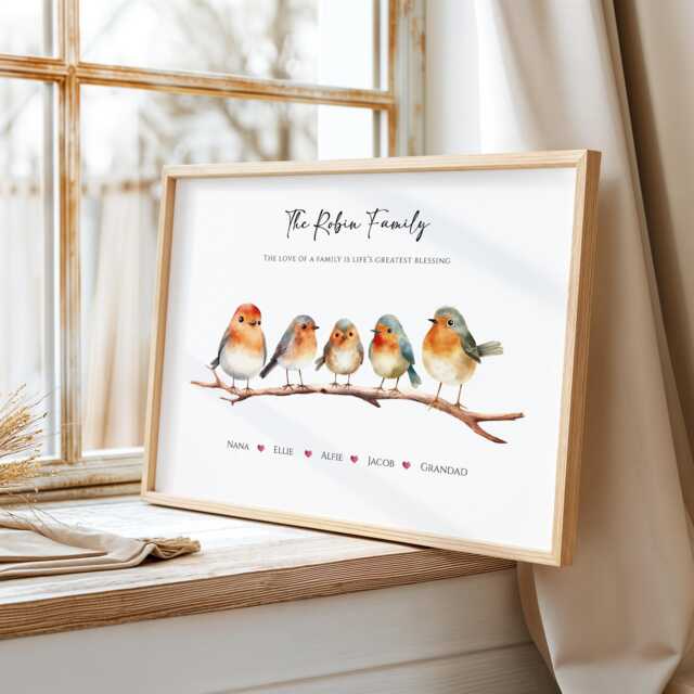 Personalised Robin Family Portrait, Custom Watercolour Bird Print - image 1