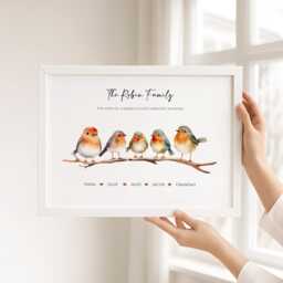 Personalised Robin Family Portrait, Custom Watercolour Bird Print - thumbnail 3