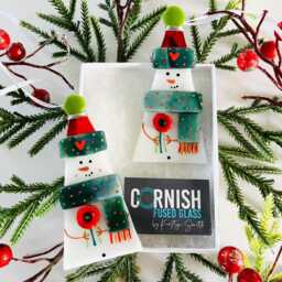 Beautiful Fused Glass Snowman With Poppy Decoration - Fused Christmas Decoration, Snowman Cornish Glass