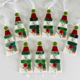 Beautiful Fused Glass Snowman With Poppy Decoration - Fused Christmas Decoration, Snowman Cornish Glass - thumbnail 2