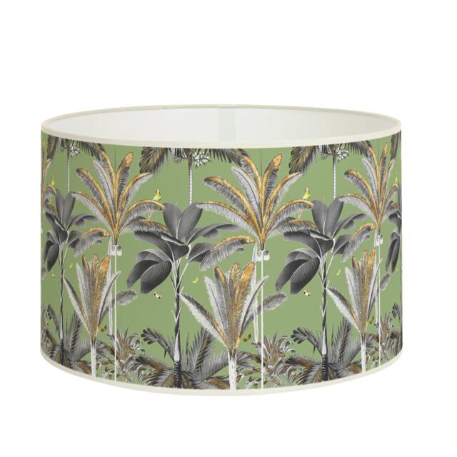 Tropical Luxe Lampshade - Golden & Green Palm Tree Design On Olive Background, Modern Elegant Home Lighting - image 1