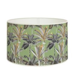 Tropical Luxe Lampshade - Golden & Green Palm Tree Design On Olive Background, Modern Elegant Home Lighting - thumbnail 1
