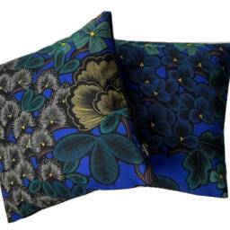 Botanical Floral Cushion Cover Blue Green Cotton Throw Pillow - thumbnail 3