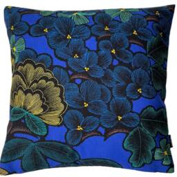 Botanical Floral Cushion Cover Blue Green Cotton Throw Pillow - thumbnail 2