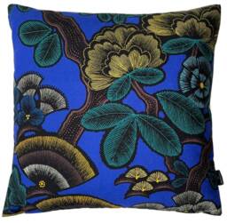 Botanical Floral Cushion Cover Blue Green Cotton Throw Pillow - thumbnail 1