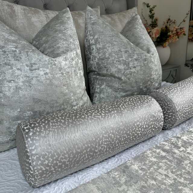 "Silver Bed Cushion, Luxury Accent Pillow For Or Sofa , Cylinder Cushion 16"" X 6" - image 1