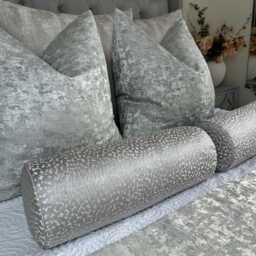 "Silver Bed Cushion, Luxury Accent Pillow For Or Sofa , Cylinder Cushion 16"" X 6" - thumbnail 1