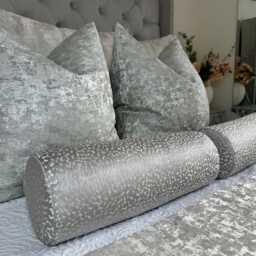 "Silver Bed Cushion, Luxury Accent Pillow For Or Sofa , Cylinder Cushion 16"" X 6" - thumbnail 2