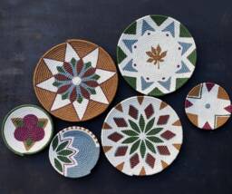 Handpainted African Wall Basket Set, Boho Decor - Set Of 6 - thumbnail 1