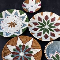 Handpainted African Wall Basket Set, Boho Decor - Set Of 6 - thumbnail 2