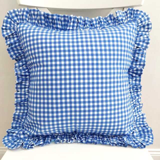 Bohemian Linen Gingham Pillow Cover Frill Edge Accent - image 1