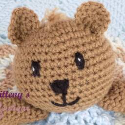 Baby Blue Boy Teddy Bear Lovey Security Blanket Crochet Cuddle Snuggle - thumbnail 2