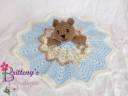 Baby Blue Boy Teddy Bear Lovey Security Blanket Crochet Cuddle Snuggle - thumbnail 1