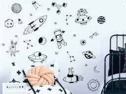 Space Doodles Wall Sticker Pack, Stickers, Rocket Stickers For Walls, Themed Room - thumbnail 1