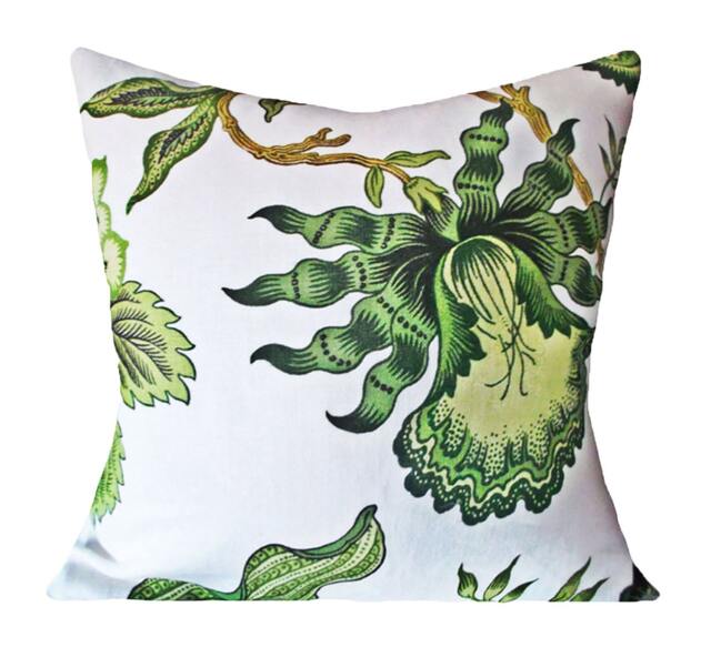 Schumacher Hothouse Flowers Pillow Cover - Verdance Green Linen Floral Throw - image 1