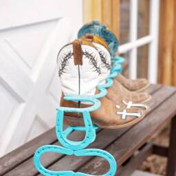 Horseshoe Boot Rack - Turquoise Decor Art- Storage Holds 3 Pairs Of Boots Rack-Country - thumbnail 3