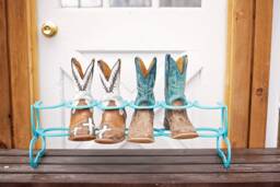 Horseshoe Boot Rack - Turquoise Decor Art- Storage Holds 3 Pairs Of Boots Rack-Country - thumbnail 1