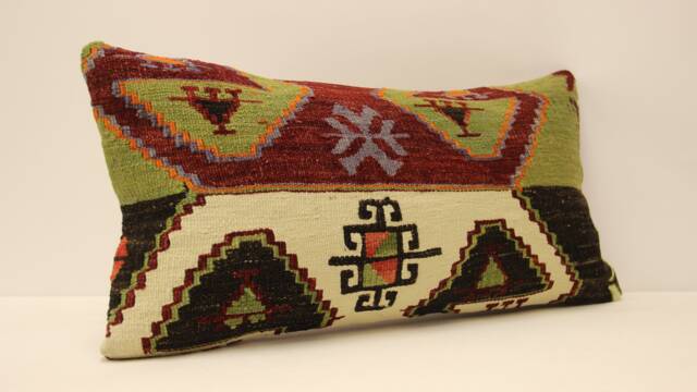 Handwoven Turkish Kilim Pillow, 12x24 Pillow Cover, Ethnic Fabric, Decorative Throw Boho Lumbar , Cushion Home Decor 4Oaf-275 - image 1
