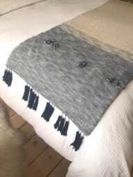 Throw - Scandi Tassel Edge 100% Cotton Natural Stone Navy Blue Bed Sofa Armchair Throw Blanket