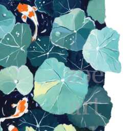 Zen Koi Fish Art Print Lotus Pond Gouache Painting Calm Nature Wall Decor - thumbnail 4