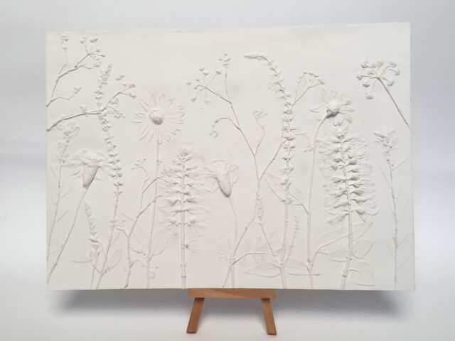 Tile Wild Flowers Mix Cast. Botanical Decorative Unique Plaster Wall Art Frame Wood Concrete Impression Pressed Flowers Eco Friendly - image 1