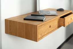 Floating Desk With Drawers in Solid Oak - Wall Mounted Home Office