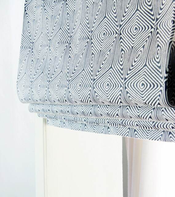 White Gray Geometric Patten Flat Roman Shades Modern Diamond Cubes, Farmhouse - image 1