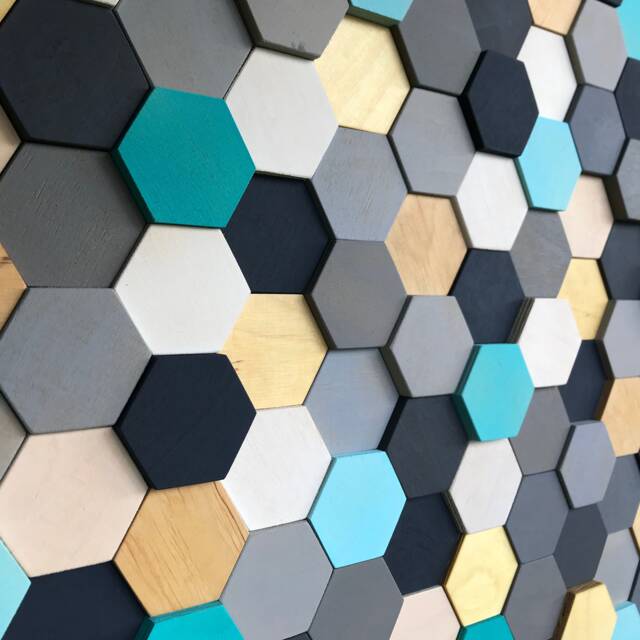 Reclaimed Wood Hexagon Wall Art - Hand-Painted Mosaic Decor - image 1